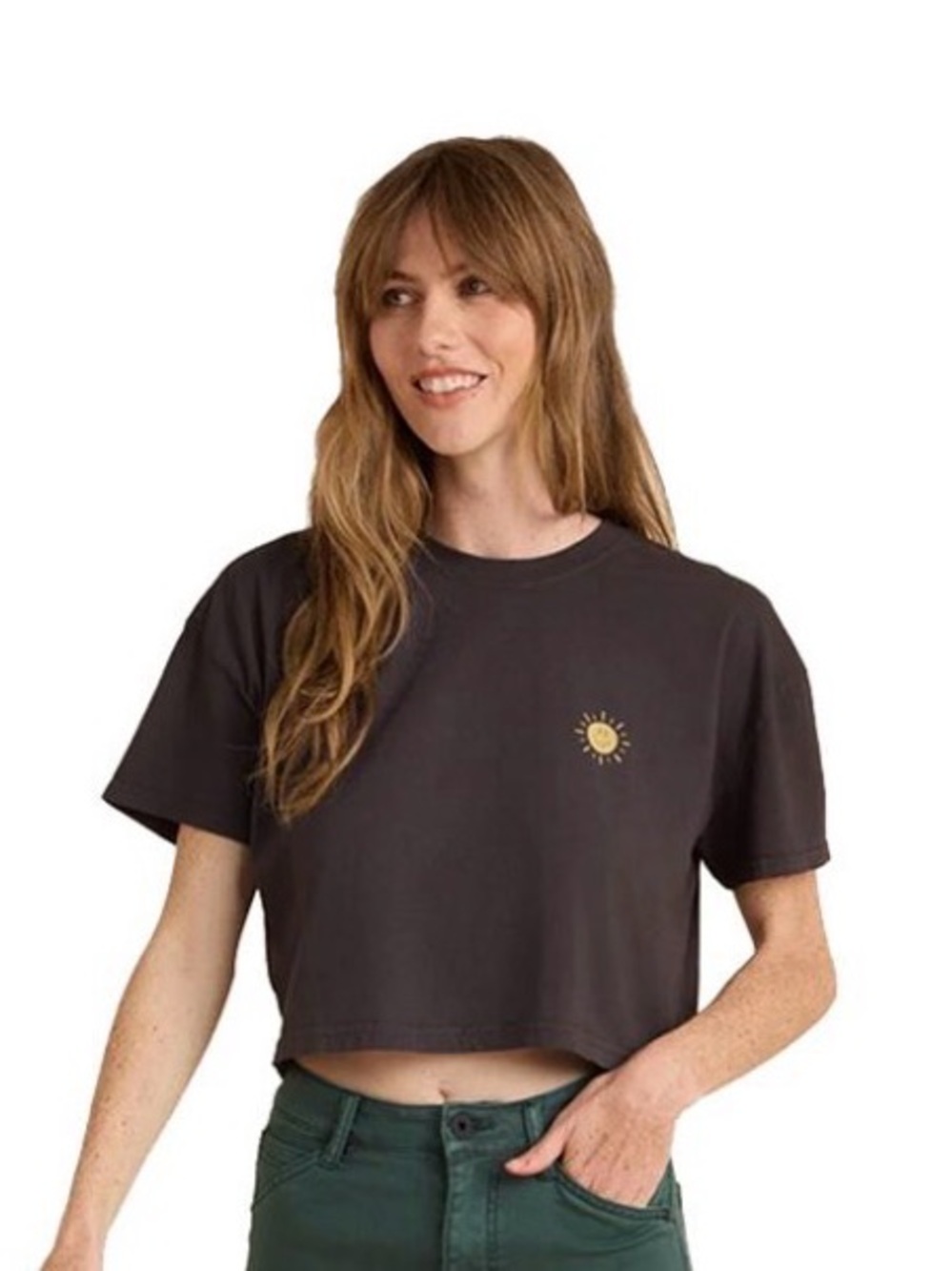 Roark Black Cropped Tee with Sun Graphic size  XS oversized